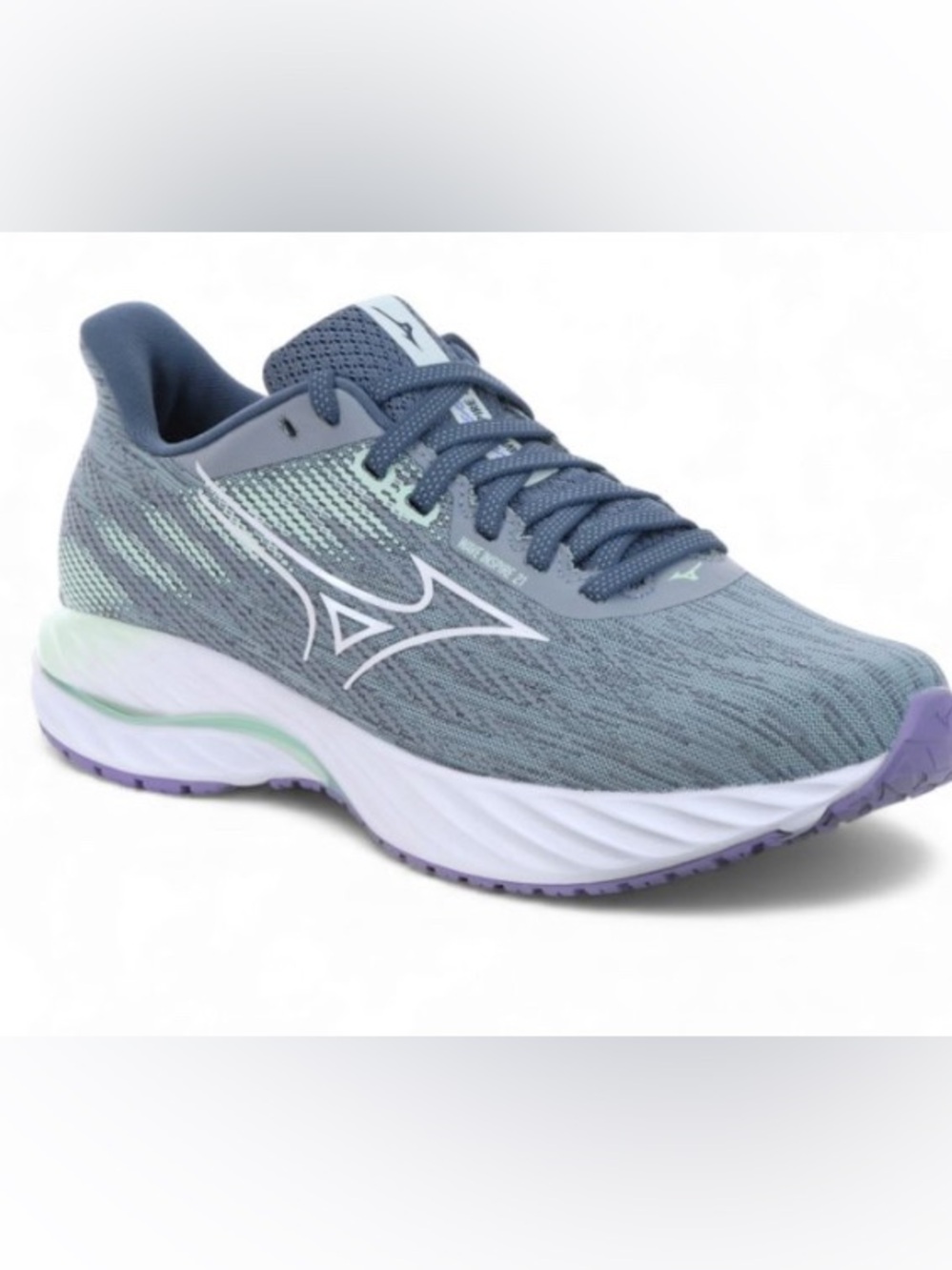 NIB Mizuno Women's Wave Running Shoe in Slate Blue with Mint/Lavender Accents